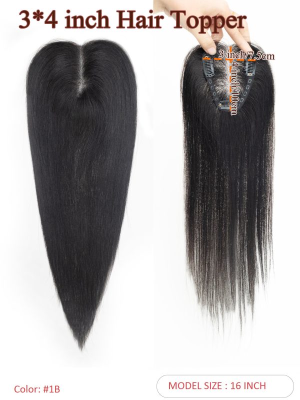 100% Real Human Hair Toppers for Women Clip in Real Hairpieces, Breathable MONO Base for Covering Grayish Thinning Hair 1B Black