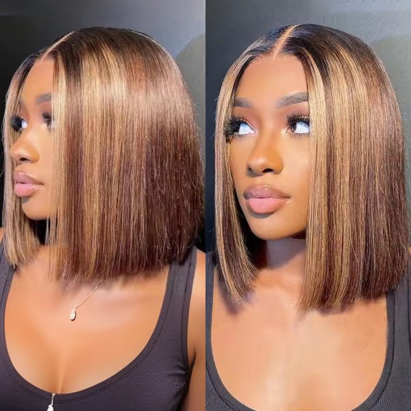 Highlight Wigs Straight 200Density Bob Wig 4/27 Ombre 10-16Inch HD Lace Frontal Bob Wig  Transparent Frontal HD Lace Wig