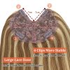 V-Part Human Hair Toppers For Women Breathable Lace Base Blonde Highlight Invisible 4 Clips Hairpiece With Thinning Hair 16Inch