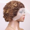 Hightlght Curly Pixie Cut Wig 4/27 Honey Blonde Short Curly Lace Front Human Hair Wigs 13x1 Water Wave Bob Wigs Human Hair 100%