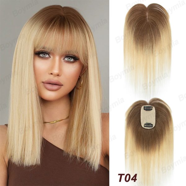 Natural Human Hair Toppers for Women Daily 360° Toppers for Thinning Hair Bangs 20 25 30 35cm Brown Roots & Blonde Hair Toppers