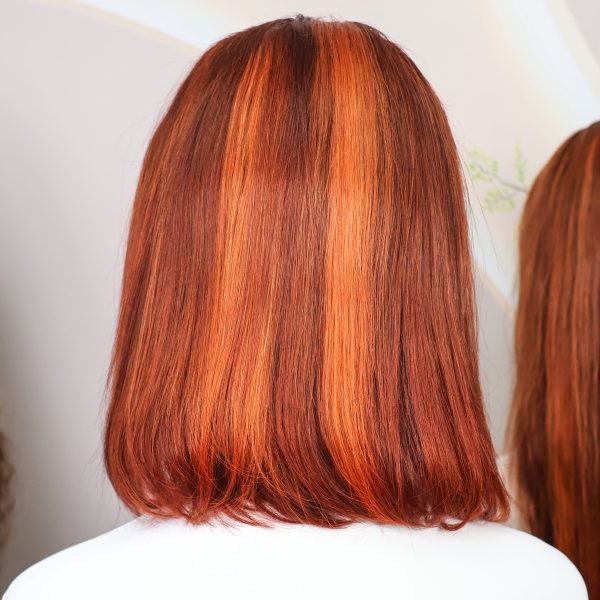 13x4 Straight Lace Frontal Bob Wig 4/350 Brown Ginger Orange Brazilian Remy Bone Straight Short Bob Wig For Women 10-14 Inch