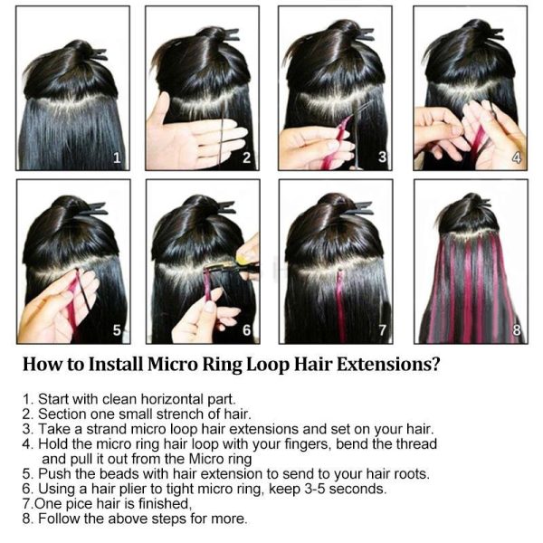 Micro Loop Hair Extensions Human Hair Fusion Hair Machine-Remy Natural Straight Keration Ring Fishing Line Extension 12-24inch