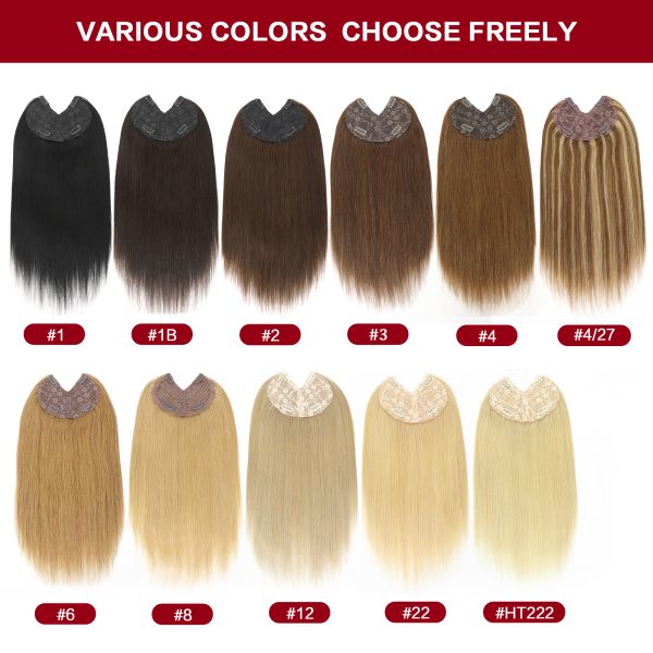 V-Part Human Hair Toppers For Women Breathable Lace Base Blonde Highlight Invisible 4 Clips Hairpiece With Thinning Hair 16Inch