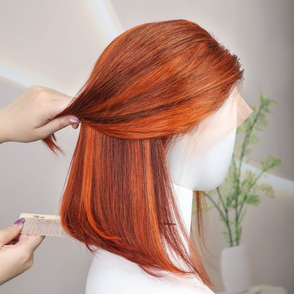 13x4 Straight Lace Frontal Bob Wig 4/350 Brown Ginger Orange Brazilian Remy Bone Straight Short Bob Wig For Women 10-14 Inch