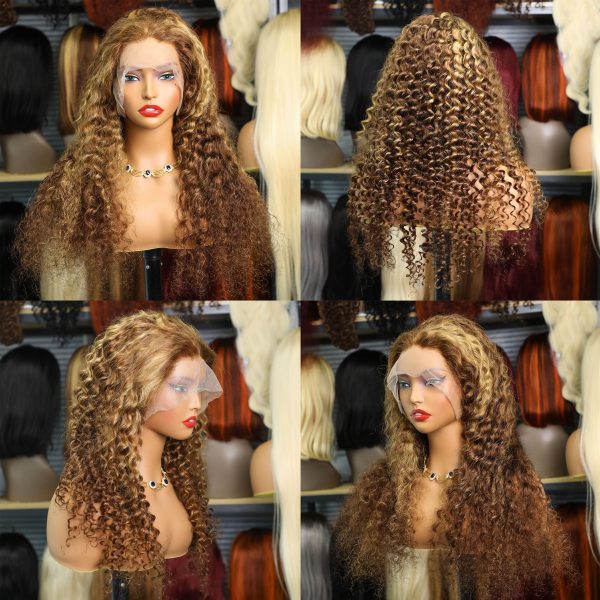 P4/27 Water Wave Brown Blonde Color Wigs 13x4 Front Lace Human Hair Wigs 220%Density 13x6 Quality Deep Curly Wave Human Hair Wig