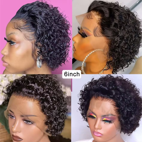 Pixie Cut Wigs Human Hair Short Curly Lace Front Human Hair Wigs Water Wave Bob Wig 13x1 Transparent Lace Wigs For Women