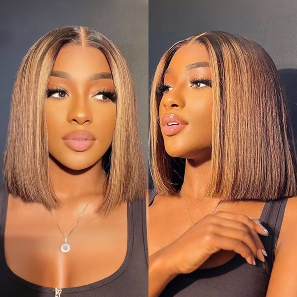 Bob Straight Wig Highlight Ombre 200%Density 13x4 HD Lace Front Wigs 4/27 Honey Blonde Brazilian Wig Human Hair 100% Pre Plucked