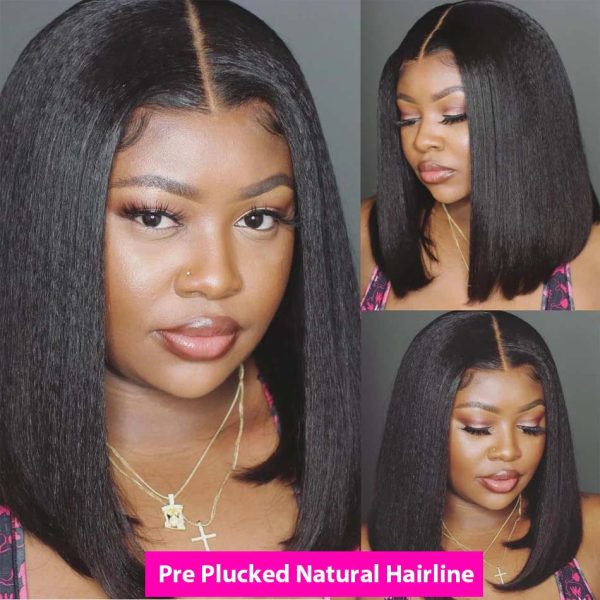 Short Bob 10 12 14Inch Kinky Straight Transparent 180% Lace Front  Human Hair Wigs 13x4 For Women Wig  On Sale