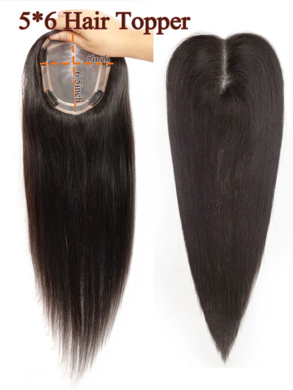 100% Real Human Hair Toppers for Women Clip in Real Hairpieces, Breathable MONO Base for Covering Grayish Thinning Hair 1B Black