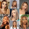 Bob Straight Wig Highlight Ombre 200%Density 13x4 HD Lace Front Wigs 4/27 Honey Blonde Brazilian Wig Human Hair 100% Pre Plucked
