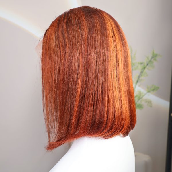 13x4 Straight Lace Frontal Bob Wig 4/350 Brown Ginger Orange Brazilian Remy Bone Straight Short Bob Wig For Women 10-14 Inch