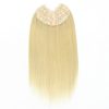 V-Part Human Hair Toppers For Women Breathable Lace Base Blonde Highlight Invisible 4 Clips Hairpiece With Thinning Hair 16Inch