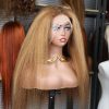 Quality Highlight 4/27 Brown Blonde Color 13x6 Kinky Straight Transparent Lace Frontal Human Wig 24Inch 200%Density Pre Plucked