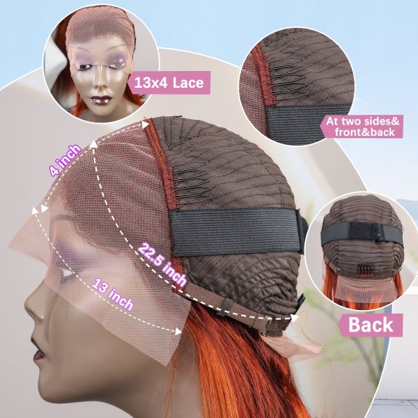 13x4 Straight Lace Frontal Bob Wig 4/350 Brown Ginger Orange Brazilian Remy Bone Straight Short Bob Wig For Women 10-14 Inch