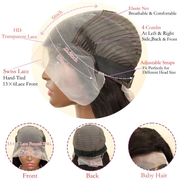 Bone Straight Black Color Remy 200%Density 13x6 24Inch Transparent Lace Human Hair Wig Pre Plucked For Black Women