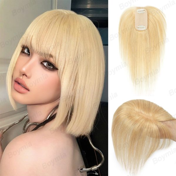 Natural Human Hair Toppers for Women Daily 360° Toppers for Thinning Hair Bangs 20 25 30 35cm Brown Roots & Blonde Hair Toppers