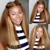 Quality Highlight 4/27 Brown Blonde Color 13x6 Kinky Straight Transparent Lace Frontal Human Wig 24Inch 200%Density Pre Plucked