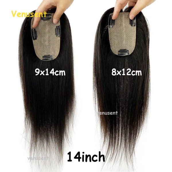 8X12cm Silk Skin Base Topper Virgin Human Hair Piece with Clips In  18