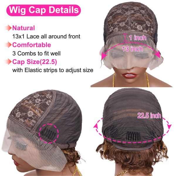 Hightlght Curly Pixie Cut Wig 4/27 Honey Blonde Short Curly Lace Front Human Hair Wigs 13x1 Water Wave Bob Wigs Human Hair 100%