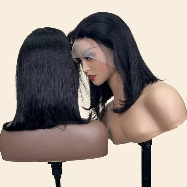 Bob 13x4 Remy Hair Wig Straight Short Wig Lace Brazilian Transparent  Front Pre Plucked Lace  Human Hair Wigs For Black Women