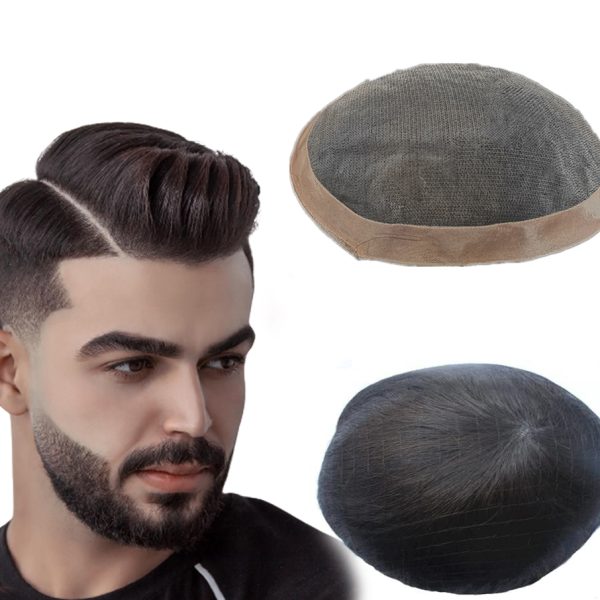 Toupee for Men Fine Mono Men Toupee Human Hair Replacement System Hair Prosthesis Natural Black Hair Units
