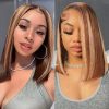 Highlight Wig Human Hair Bob Wig 4/27 Short Straight Bob Wig Lace Front Human Hair Wigs Piano Color Cheap Wig On Clearance Sale
