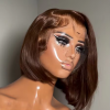 16Inch Chocolate Brown Straight Bob Wig 13X4 Lace Frontal Wig Natural Hairline Lace Front  Short Wig Human Hair 100% Pre Plucked