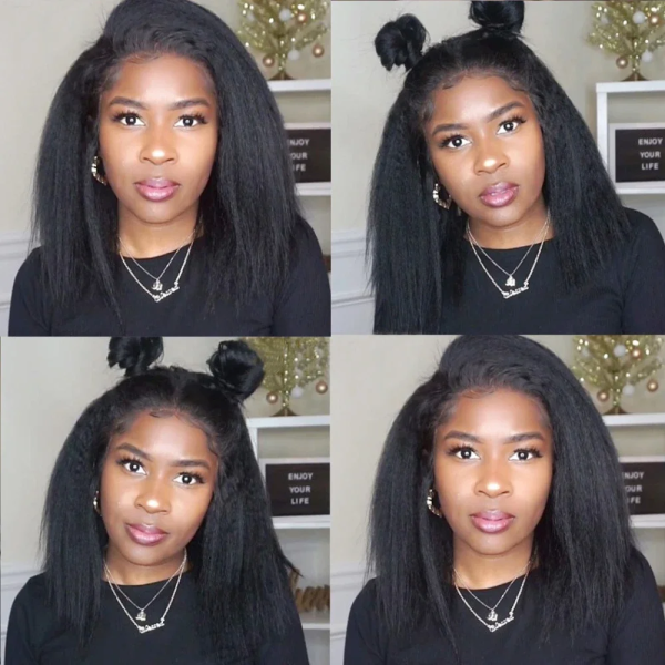 Short Bob 10 12 14Inch Kinky Straight Transparent 180% Lace Front  Human Hair Wigs 13x4 For Women Wig  On Sale