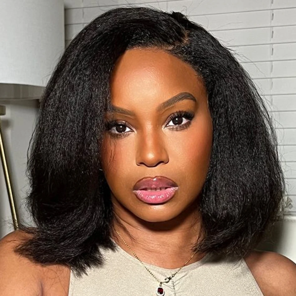 Short Bob 10 12 14Inch Kinky Straight Transparent 180% Lace Front  Human Hair Wigs 13x4 For Women Wig  On Sale