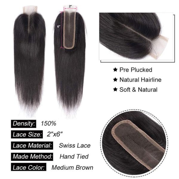 Brazilian 360 Straight Full Lace Frontal Closure 2×6 4×4 Closure Remy Human Hair Closure 13×4 Transparent Lace Natural Color