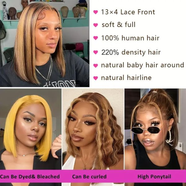 Highlight Wig Human Hair Bob Wig 4/27 Short Straight Bob Wig Lace Front Human Hair Wigs Piano Color Cheap Wig On Clearance Sale