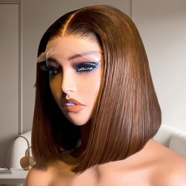 13x4 Short Brown Wigs Silky Straight Hair Invisible HD Lace Front Bob Wigs Chocolate Brown  Blunt Cut Straight Frontal Bob Wigs