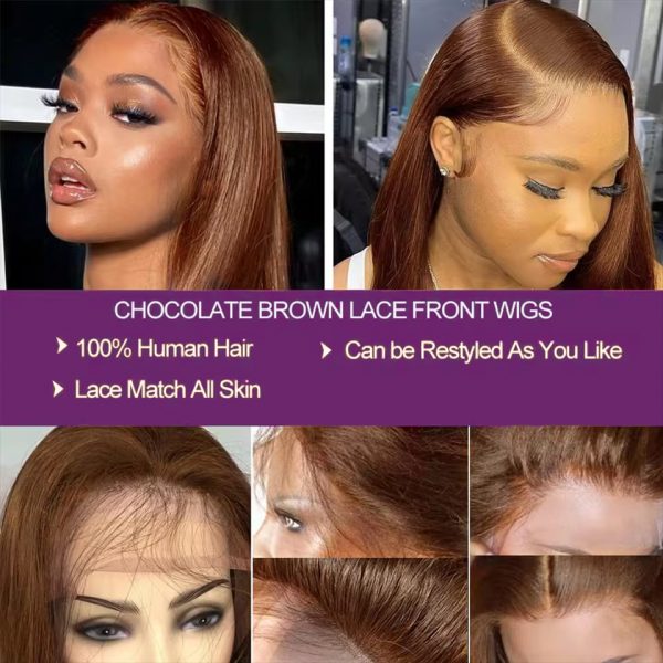13x4 Short Brown Wigs Silky Straight Hair Invisible HD Lace Front Bob Wigs Chocolate Brown  Blunt Cut Straight Frontal Bob Wigs