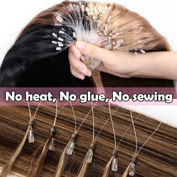 Micro Loop Hair Extensions Human Hair Fusion Hair Machine-Remy Natural Straight Keration Ring Fishing Line Extension 12-24inch