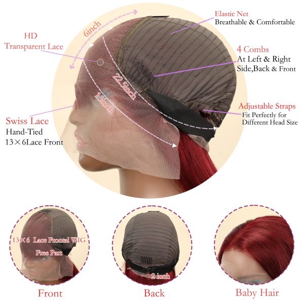 13x6 99J Burgundy Brazilian Straight 200% Lace Front Wigs For Women 24Inch Transparent Lace Human Hair Wigs Pre Plucked