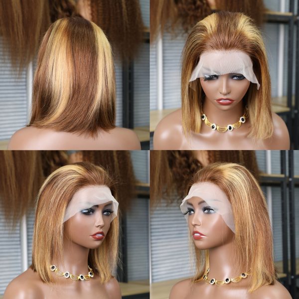 Bob Straight Wig Highlight Ombre 200%Density 13x4 HD Lace Front Wigs 4/27 Honey Blonde Brazilian Wig Human Hair 100% Pre Plucked