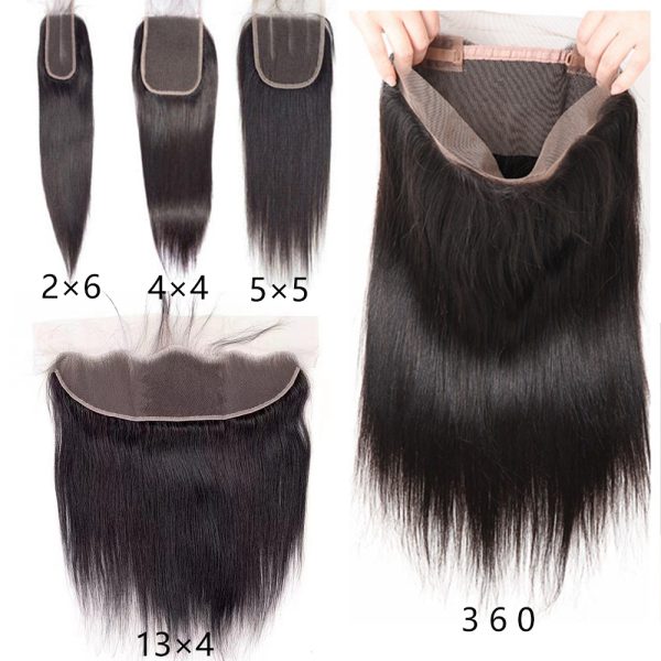 Brazilian 360 Straight Full Lace Frontal Closure 2×6 4×4 Closure Remy Human Hair Closure 13×4 Transparent Lace Natural Color