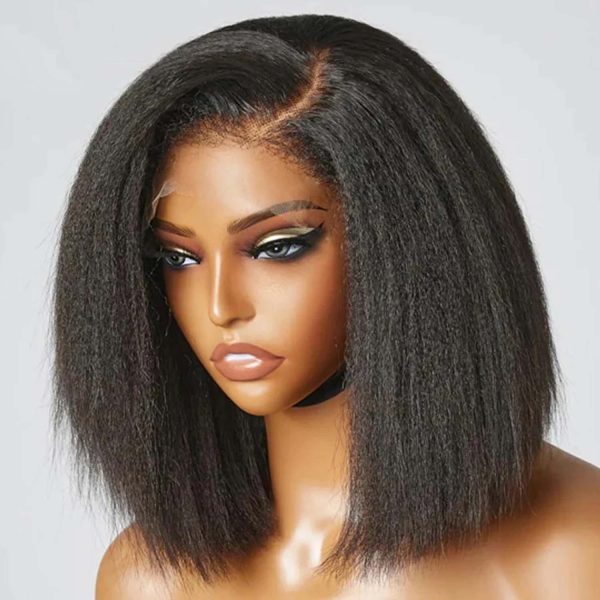 Short Bob 10 12 14Inch Kinky Straight Transparent 180% Lace Front  Human Hair Wigs 13x4 For Women Wig  On Sale