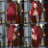 13x6 99J Burgundy Brazilian Straight 200% Lace Front Wigs For Women 24Inch Transparent Lace Human Hair Wigs Pre Plucked