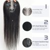 100% Real Human Hair Toppers for Women Clip in Real Hairpieces, Breathable MONO Base for Covering Grayish Thinning Hair 1B Black