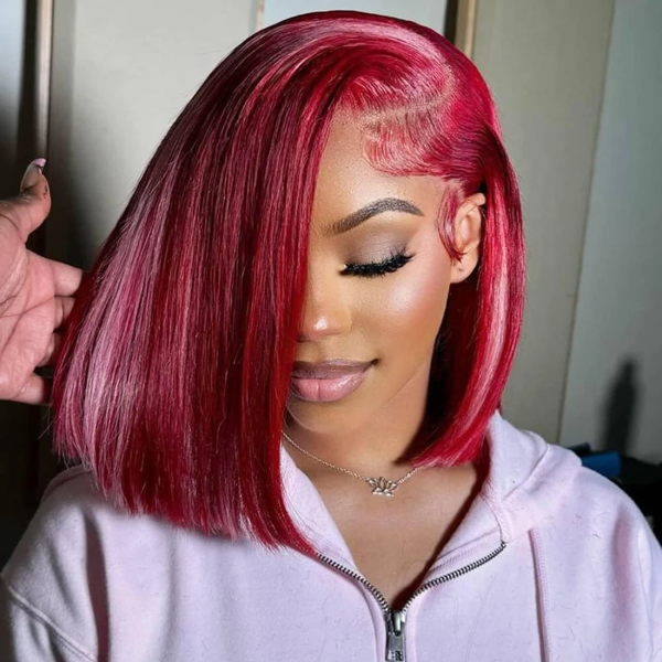 99J Transparent Lace Short Bob Human Hair Wigs Brazilian Burgundy Straight 13x4 Lace Frontal Wig For Women Density200%