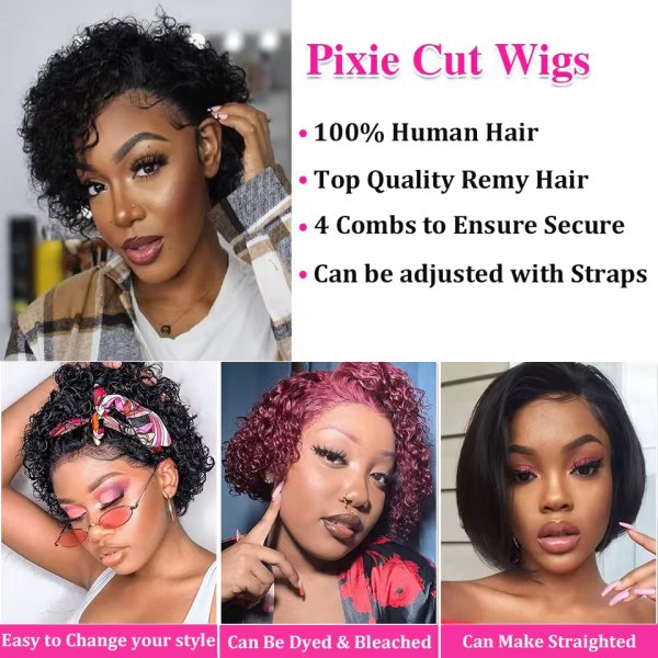 Pixie Cut Wigs Human Hair Short Curly Lace Front Human Hair Wigs Water Wave Bob Wig 13x1 Transparent Lace Wigs For Women