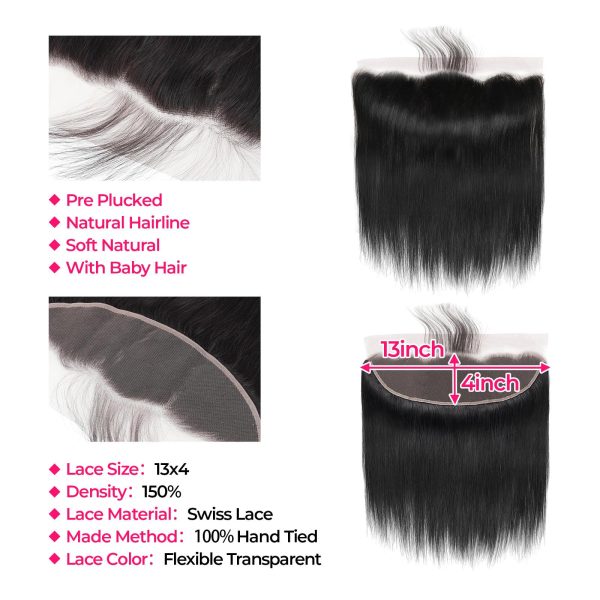 Brazilian 360 Straight Full Lace Frontal Closure 2×6 4×4 Closure Remy Human Hair Closure 13×4 Transparent Lace Natural Color