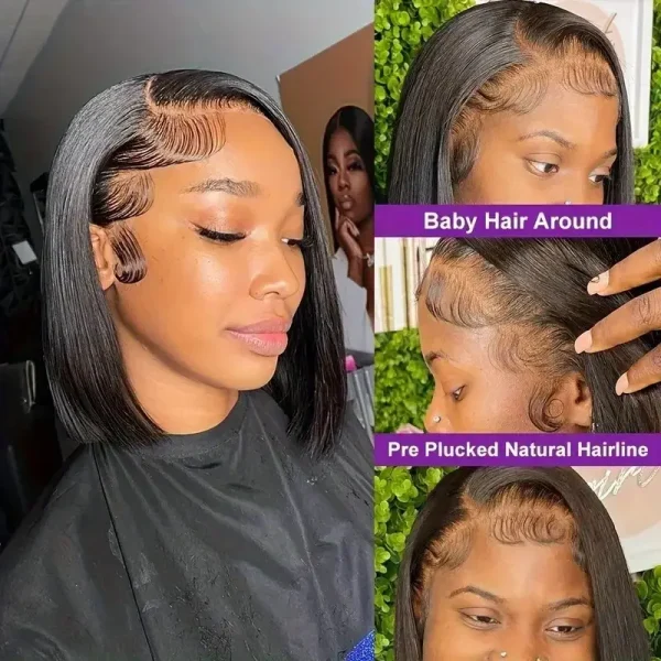 Bob Wig Human Hair Lace Front Wig Human Hair 100% Transparent 13x6 13x4 Bone Straight Lace Frontal Bob Wigs 14Inch Natural Black