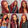 13x6 99J Burgundy Brazilian Straight 200% Lace Front Wigs For Women 24Inch Transparent Lace Human Hair Wigs Pre Plucked
