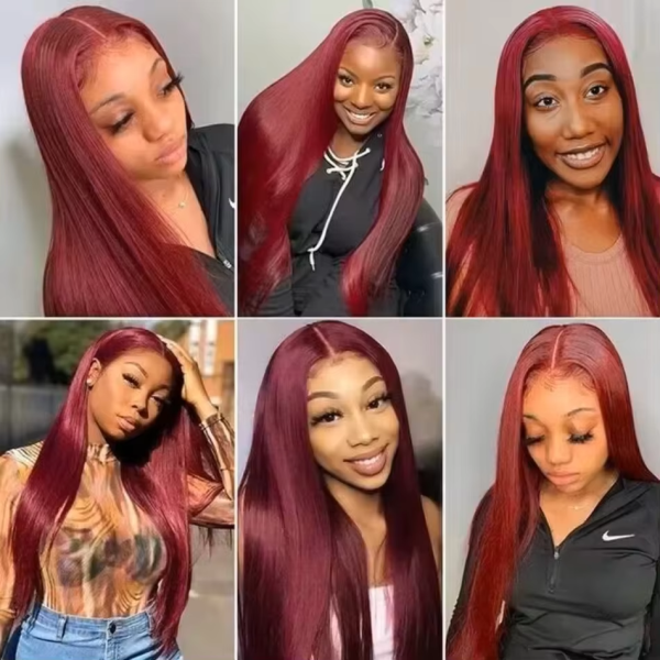13x6 99J Burgundy Brazilian Straight 200% Lace Front Wigs For Women 24Inch Transparent Lace Human Hair Wigs Pre Plucked