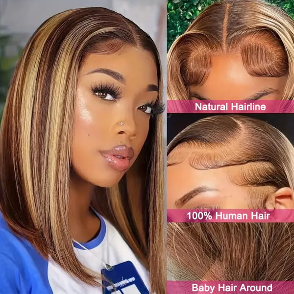 Highlight Wig Human Hair Bob Wig 4/27 Short Straight Bob Wig Lace Front Human Hair Wigs Piano Color Cheap Wig On Clearance Sale