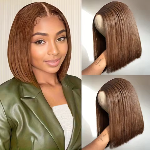 Chocolate Brown Bob Wig 200% Density 10-16Inch 13x4 HD Transparent Lace Front Human Hair Straight Bob Wig Human Hair 100%