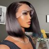 13x4 Short Straight Bob Wig Human Lace Transparent 180%Density Frontal Hair Bob Wig PrePlucked Lace Front Human Hair Wigs 14Inch